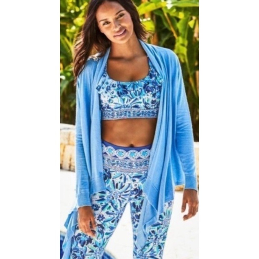 Lilly Pulitzer Danique Cardigan Heathered Blue XS Shawl Collar Long Sleeve
